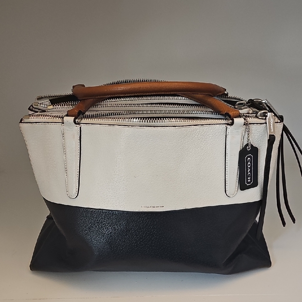 Coach  New York Black and White Leather  Satchel Handbag